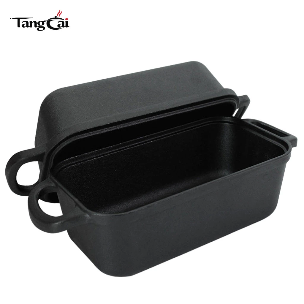 Molde para pan rectangular de hierro fundido 2 en 1 con tapa, olla combinada multiuso para hornear pan de 9x5 pulgadas