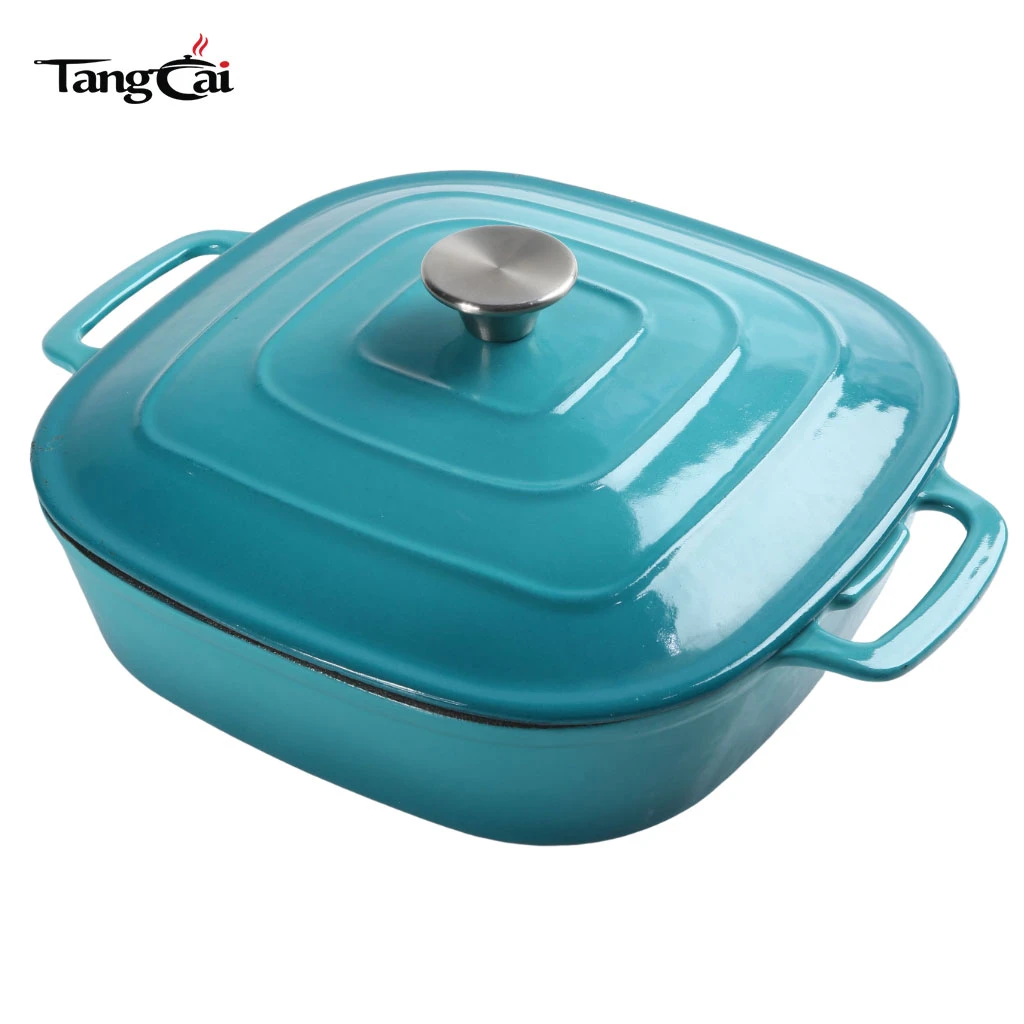 Fabricante de utensilios de cocina OEM, holand&eacute;s de hierro fundido esmaltado de forma cuadrada personalizado Horno con tapa para hornear, estofar, guisar y asar