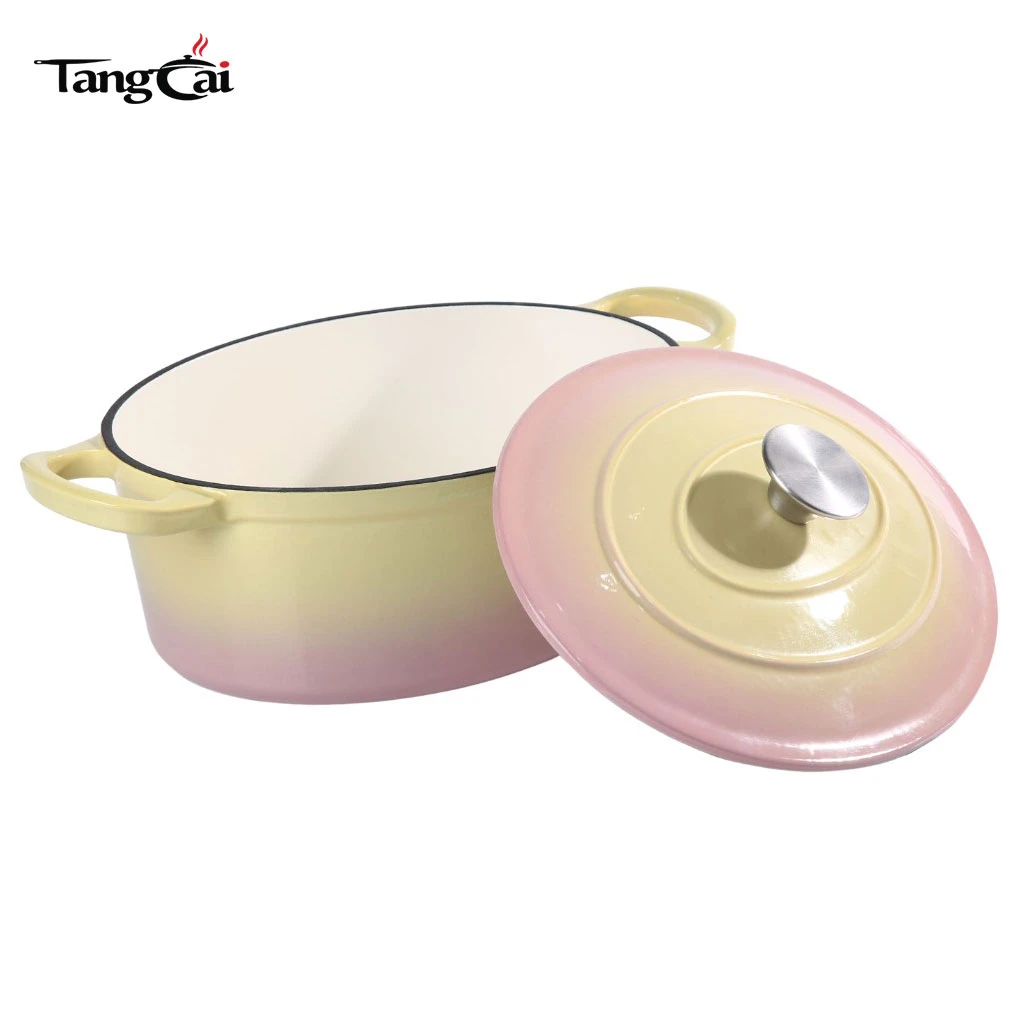 Utensilios de cocina todo en uno Olla holandesa ovalada de hierro fundido esmaltado de 6,5 cuartos - Olla sopera grande ovalada con tapa para cocina dom&eacute;stica y catering
