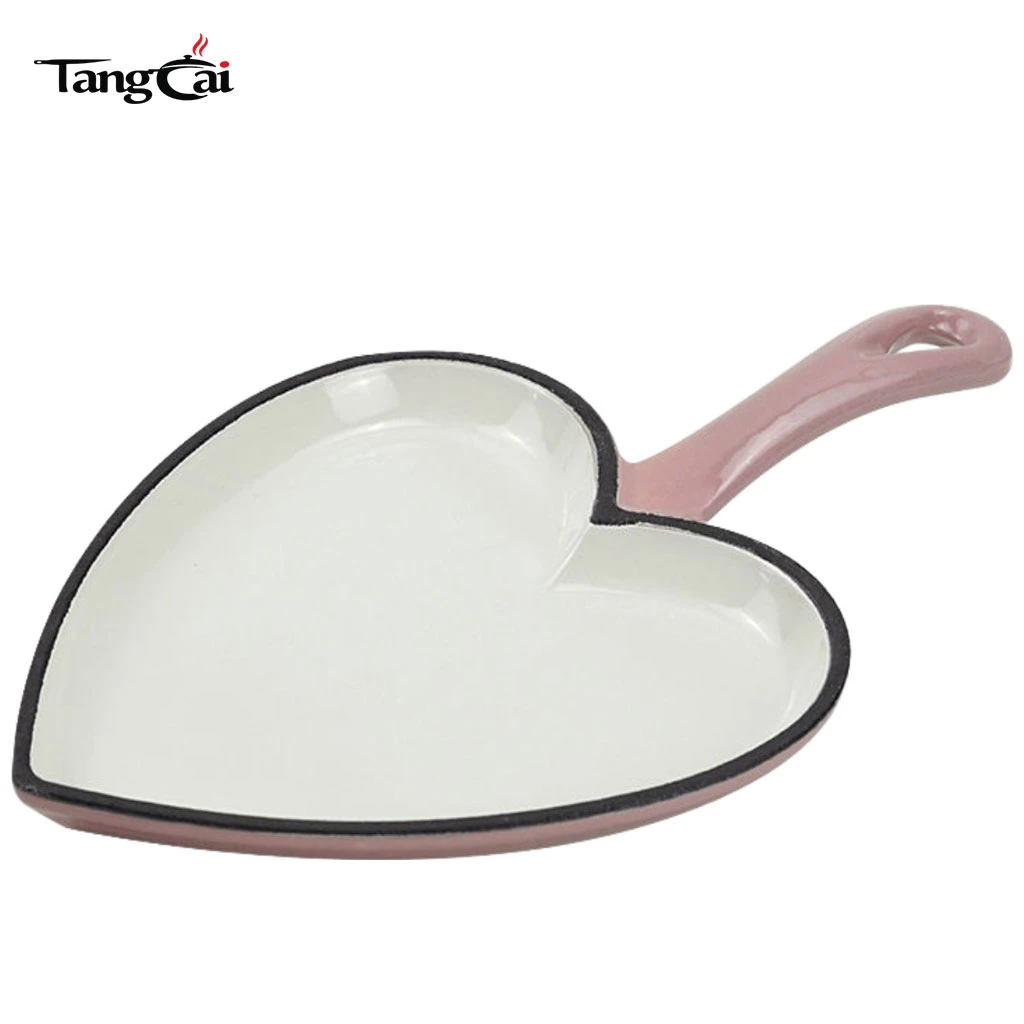 Utensilios para hornear mini de hierro fundido esmaltado rosa en forma de coraz&oacute;n Skillet