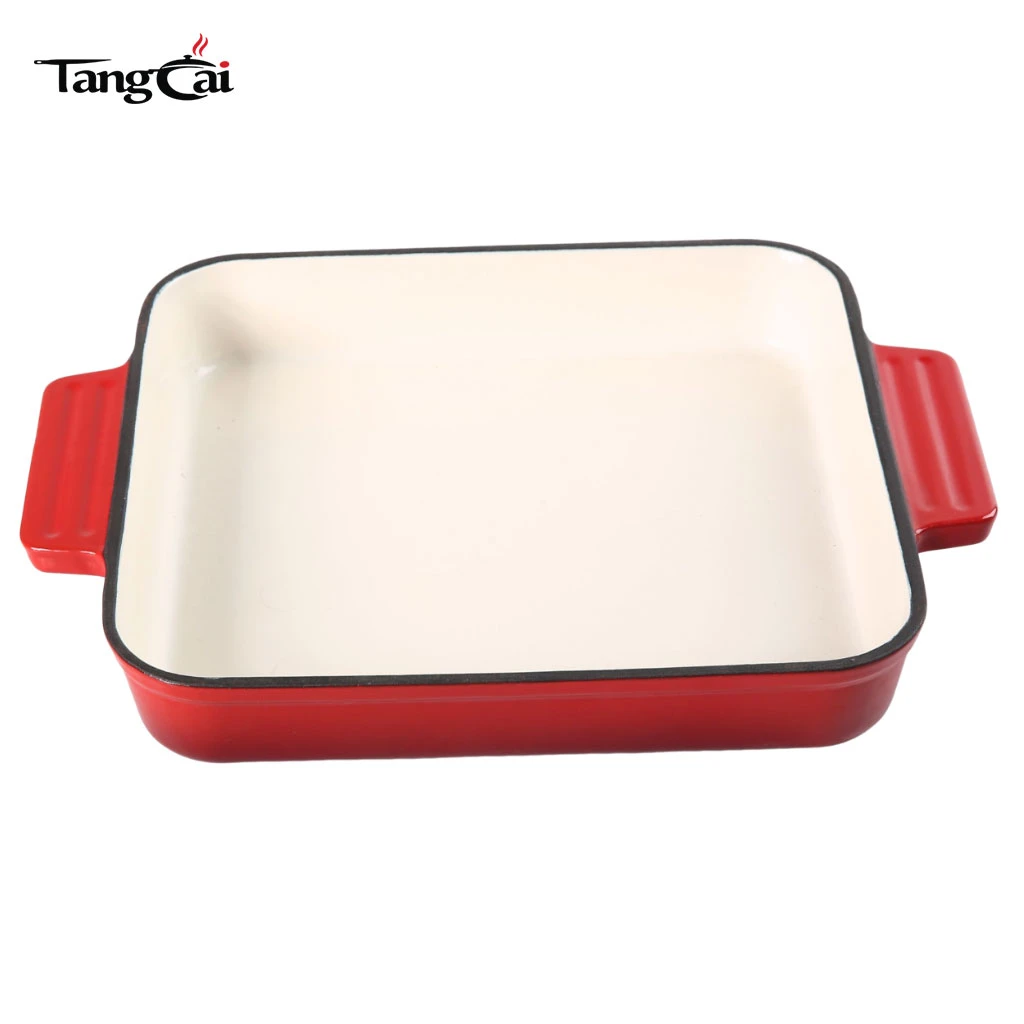 Sart&eacute;n para asar de hierro fundido esmaltado en rojo | Cazuela rectangular con asas laterales dobles