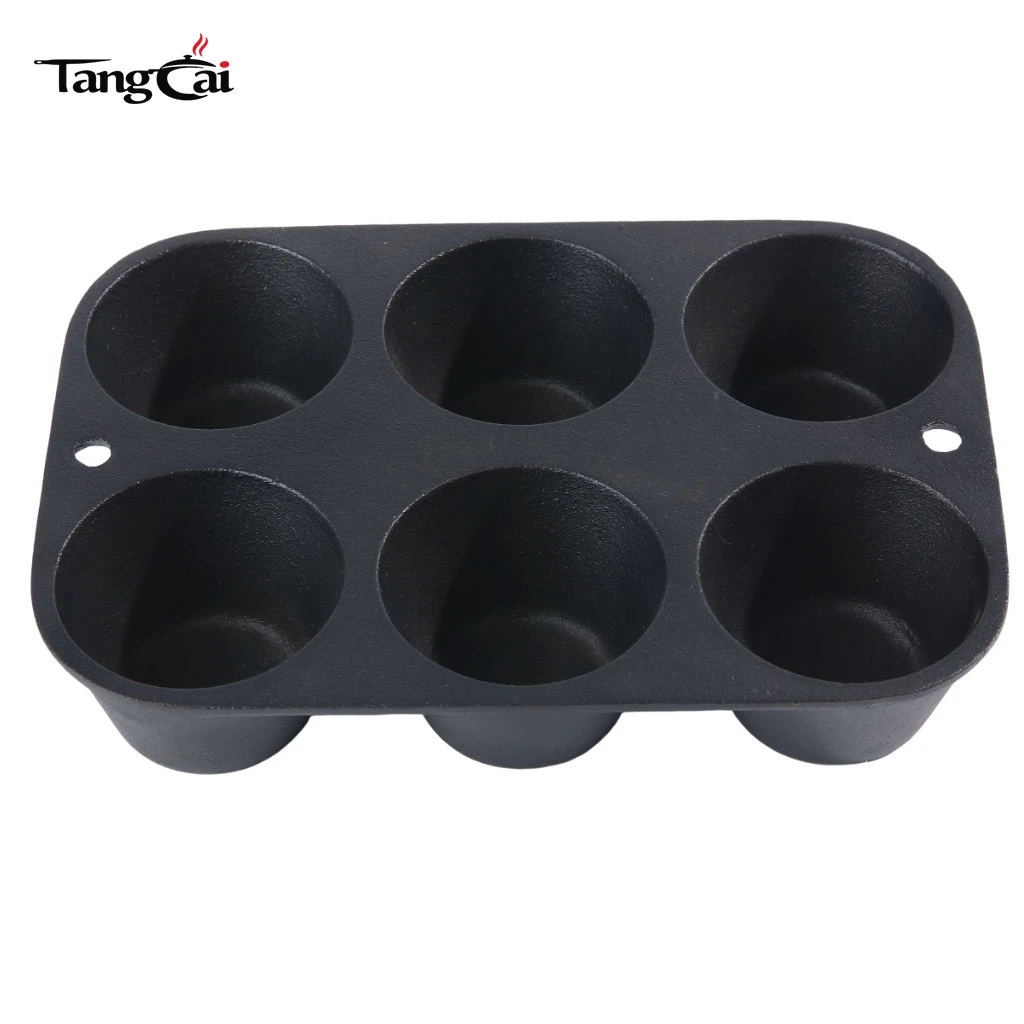 Muffin de hierro fundido pre-sazonado de Source Factory Supply Molde para cupcakes antiadherente para 6 tazas para compradores globales