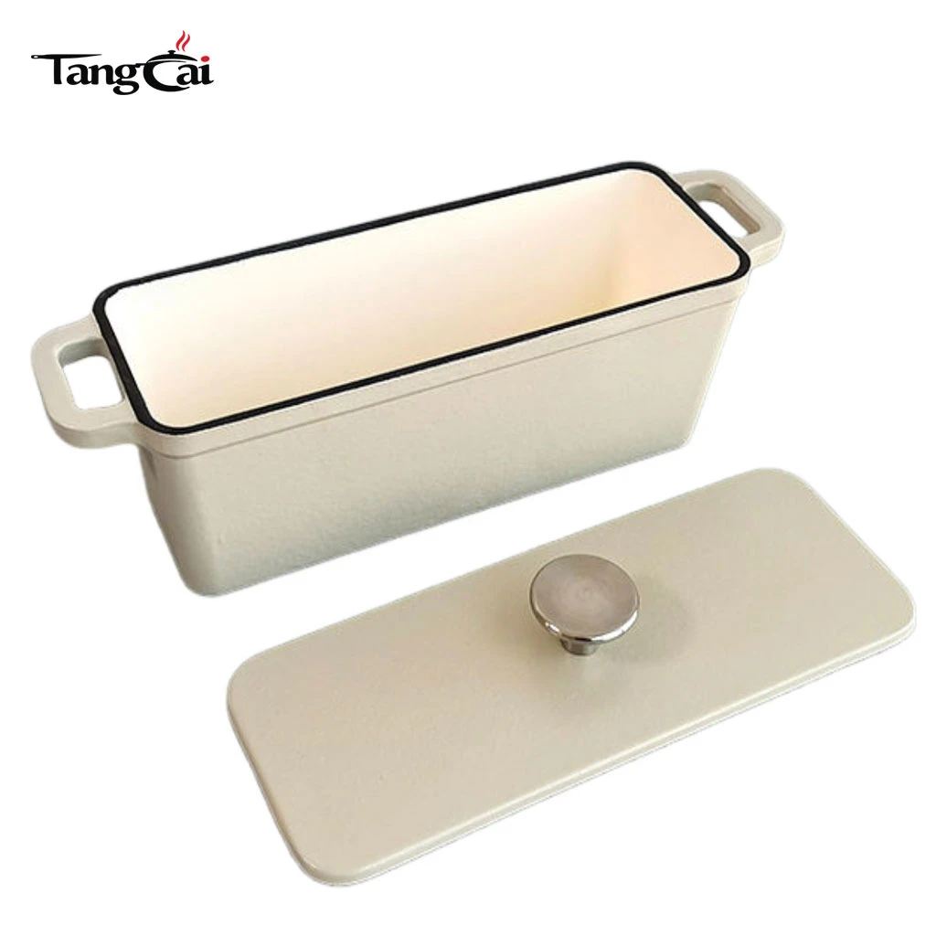 Molde para pan rectangular de hierro fundido esmaltado personalizado con tapa, molde para pan de carne multiusos, horno para pan con certificaci&oacute;n FDA LFGB