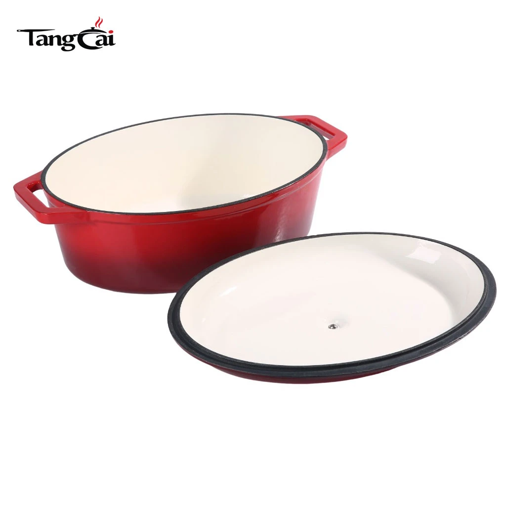 Horno holand&eacute;s de hierro fundido esmaltado de capacidad extra grande personalizado, cacerola ovalada de gran tama&ntilde;o Olla con tapa