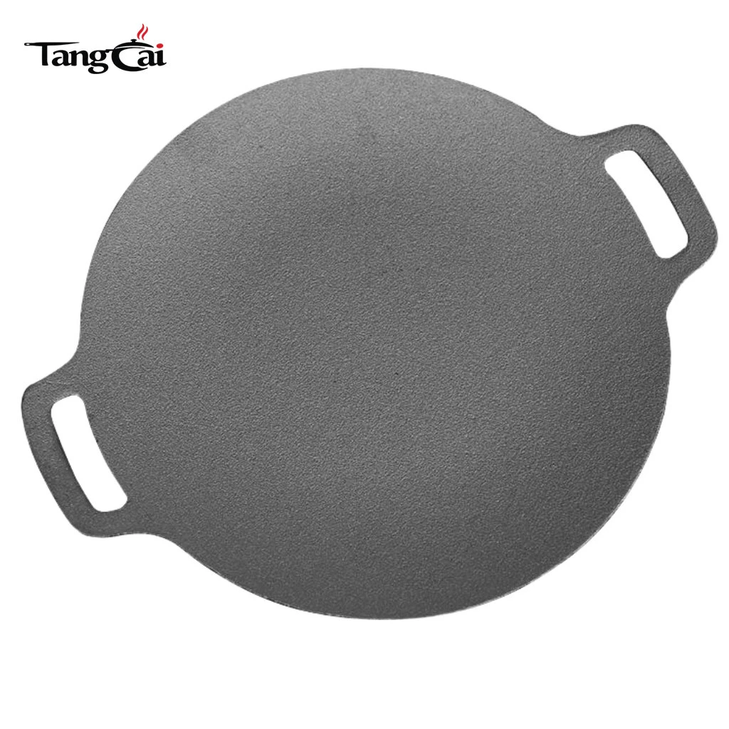 Sart&eacute;n para parrilla Tawa para barbacoa coreana de hierro fundido redondo presazonado de 13 pulgadas, sart&eacute;n plana grande con asas dobles para roti, dosa, tortillas y crepes