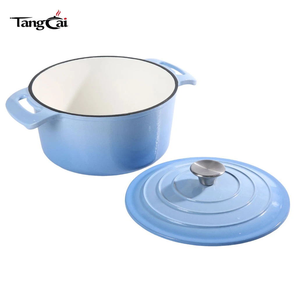 Suministro de f&aacute;brica, horno holand&eacute;s de hierro fundido esmaltado de color azul claro, cacerola de tama&ntilde;o familiar