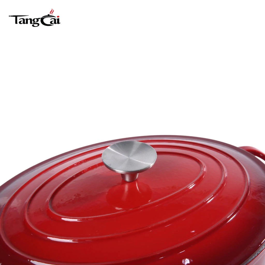 Utensilios de cocina grandes todo en uno Olla holandesa ovalada de hierro fundido esmaltado de 6,5 cuartos, cacerola tama&ntilde;o familiar