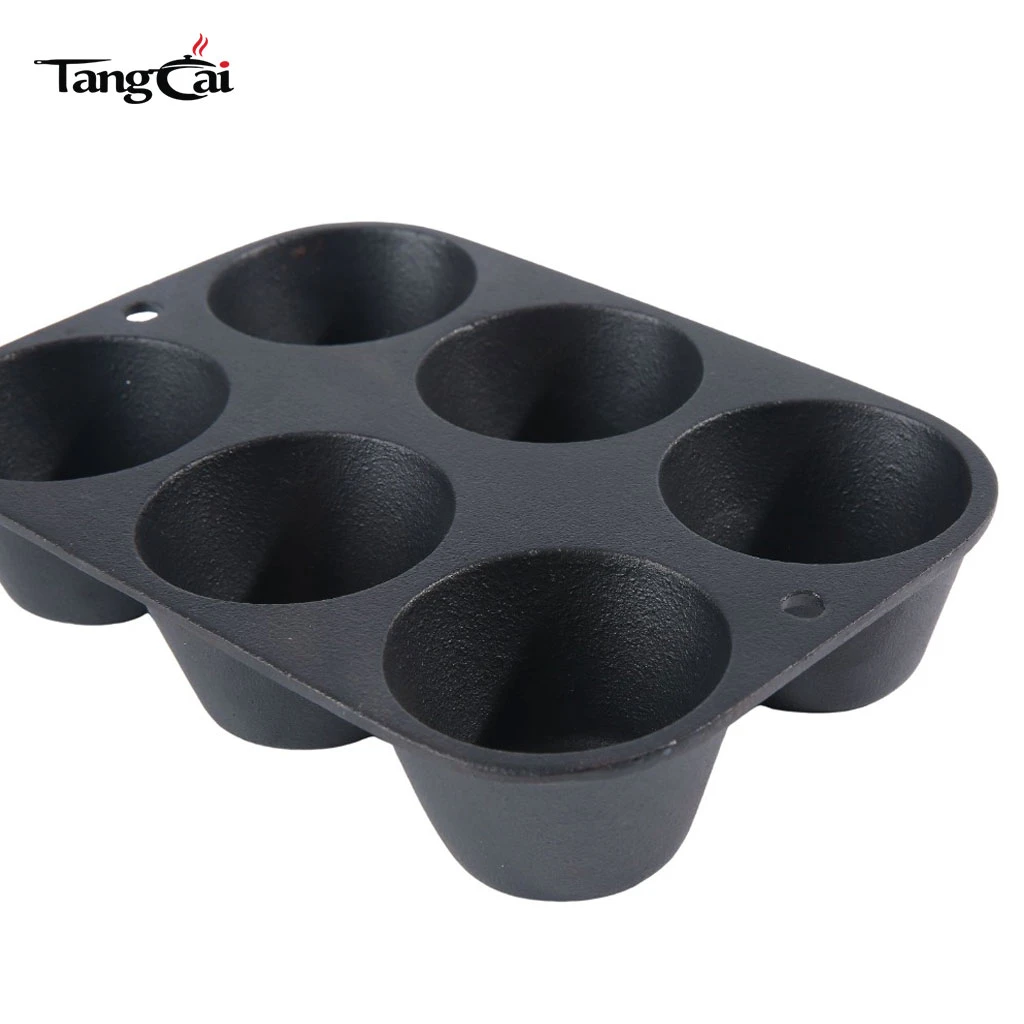 Muffin de hierro fundido pre-sazonado de Source Factory Supply Molde para cupcakes antiadherente para 6 tazas para compradores globales