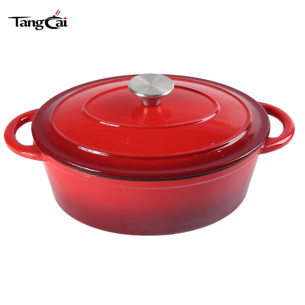 Olla ovalada de hierro fundido esmaltado de 5,5 cuartos con tapa, apta para horno hasta 550 &deg;F y apta para lavavajillas, utensilios de cocina resistentes para horno holand&eacute;s