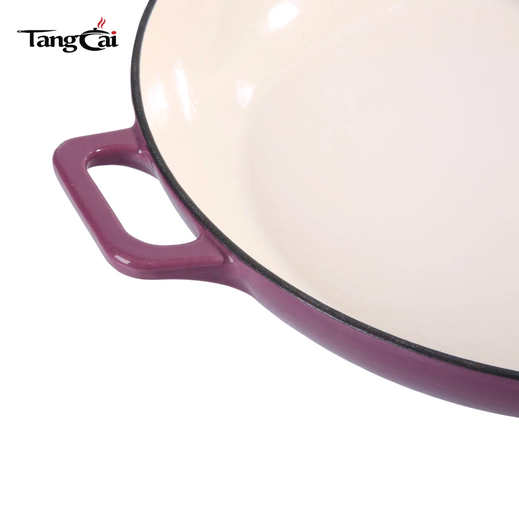 Olla holandesa poco profunda de hierro fundido esmaltado color morado uva, cacerola multiusos para mariscos de 3,8 cuartos de gal&oacute;n