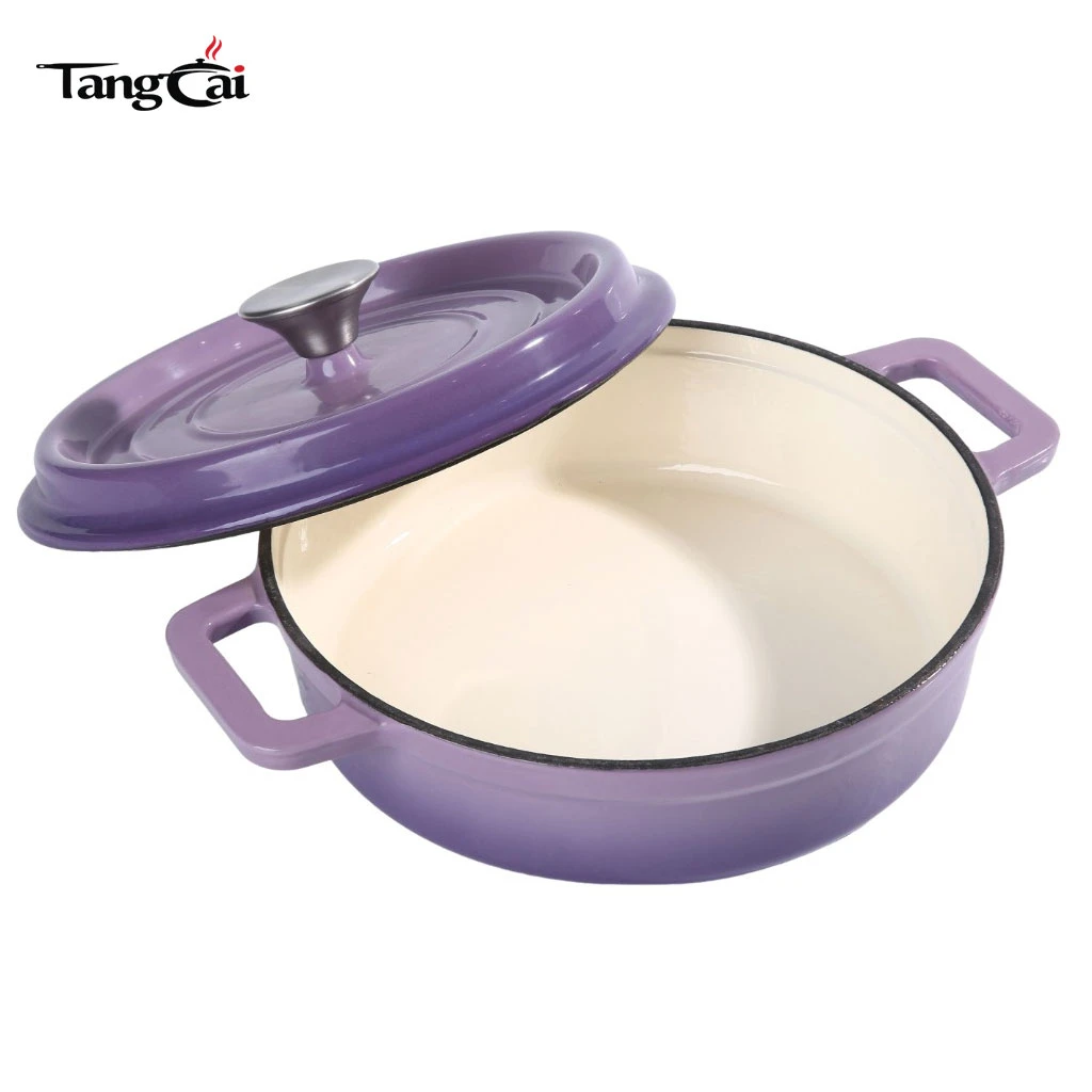 Mini fabricante holand&eacute;s de hierro fundido esmaltado poco profundo de color p&uacute;rpura de 3,5 cuartos Horno, cacerola individual peque&ntilde;a, utensilios de cocina para mariscos de una porci&oacute;n