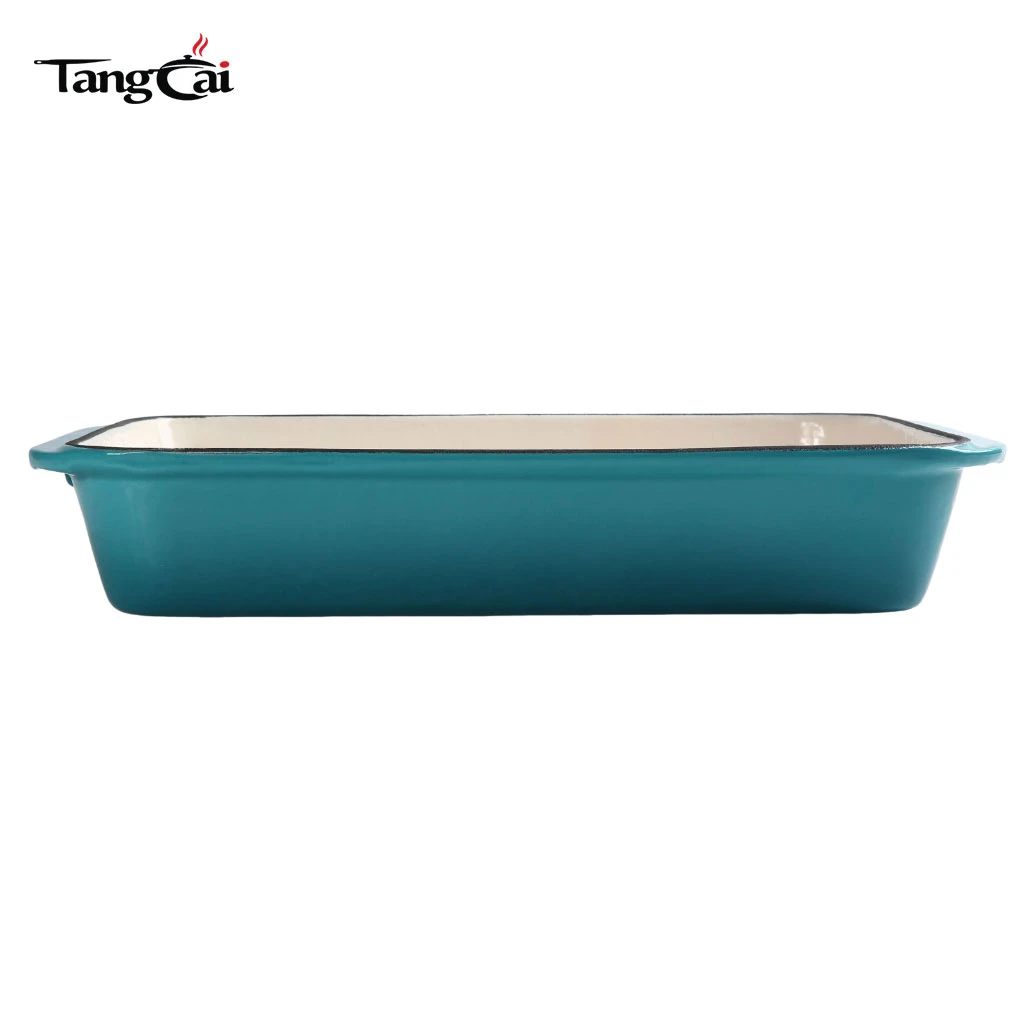 Fundici&oacute;n esmaltada en color verde azulado personalizado Bandeja para asar de hierro: cacerola rectangular para mariscos