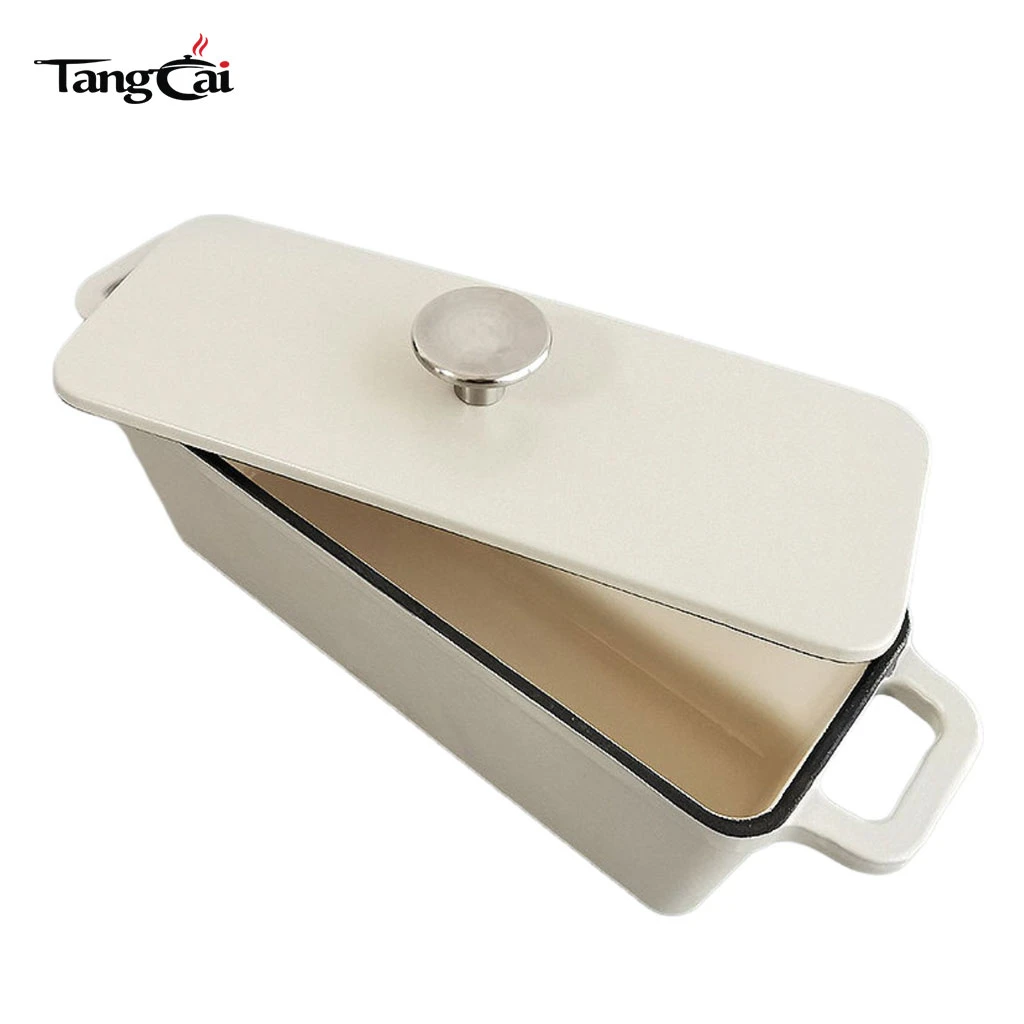 Molde para pan rectangular de hierro fundido esmaltado personalizado con tapa, molde para pan de carne multiusos, horno para pan con certificaci&oacute;n FDA LFGB