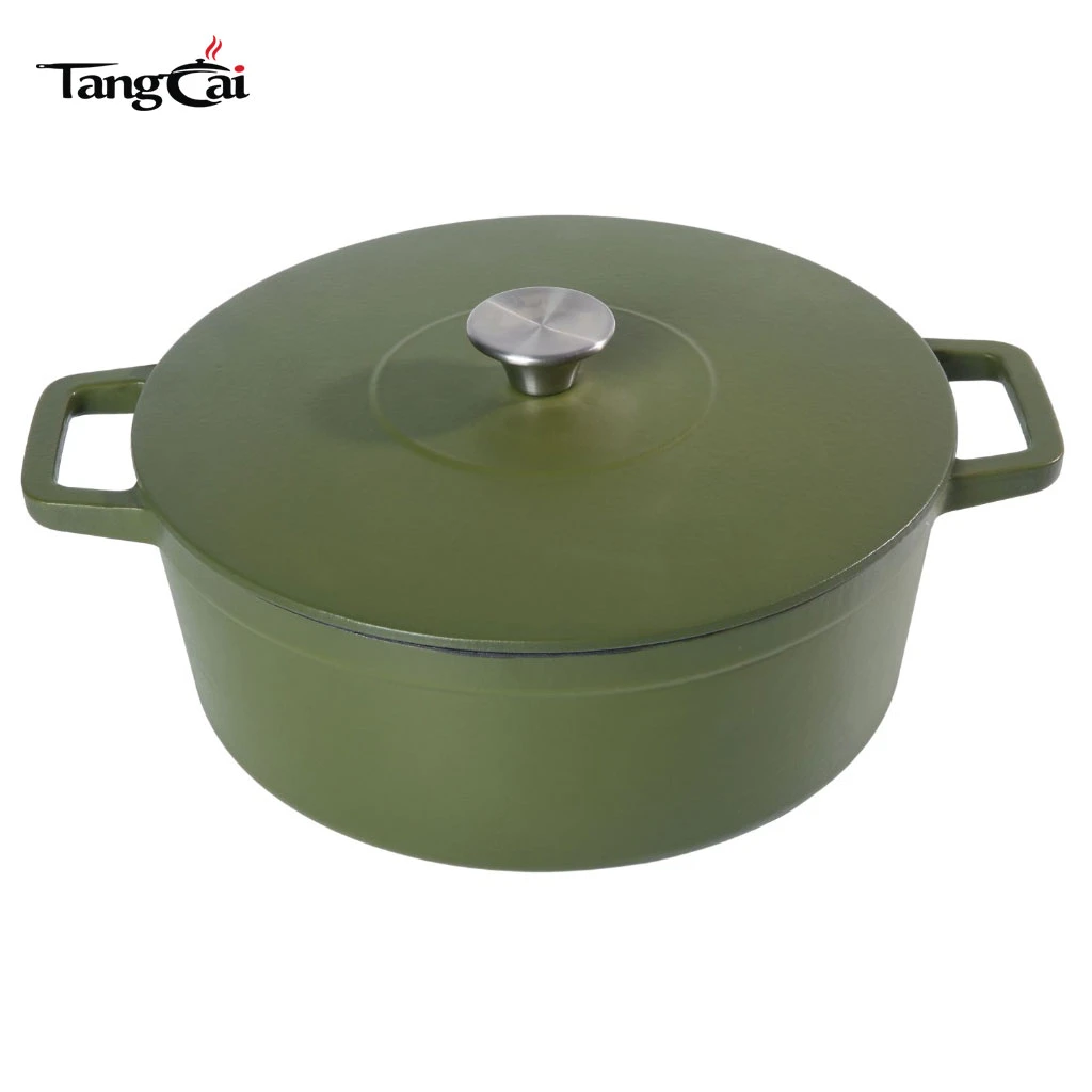 Holand&eacute;s de hierro fundido esmaltado de color verde oscuro mate de 6,5 cuartos personalizado Horno con tapa plana