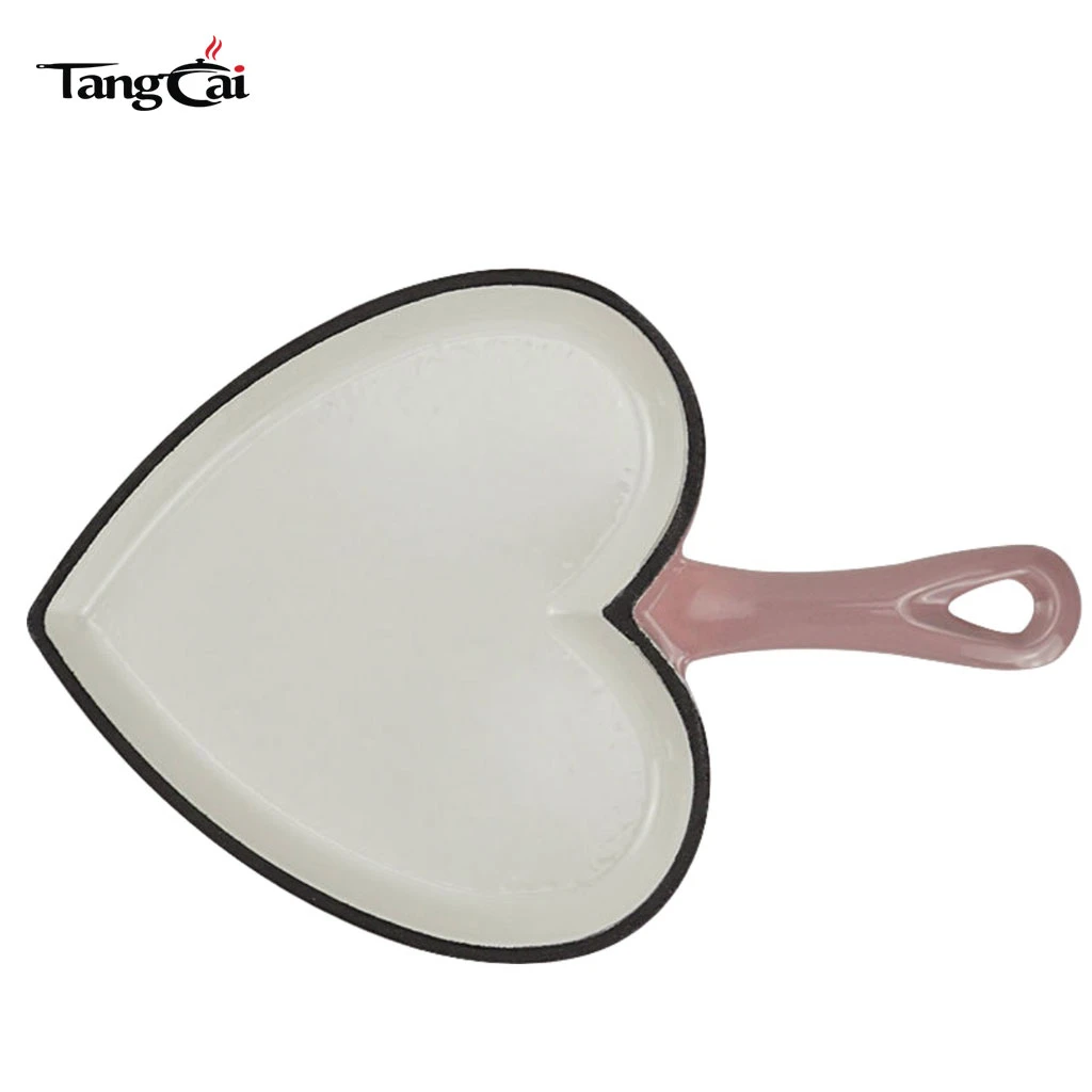 Utensilios para hornear mini de hierro fundido esmaltado rosa en forma de coraz&oacute;n Skillet