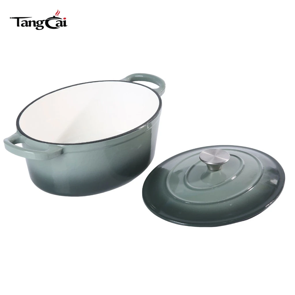 Horno holand&eacute;s de hierro fundido esmaltado ovalado de gran capacidad de 6,5 cuartos, olla de cocina resistente de gran tama&ntilde;o para cocinar en familia