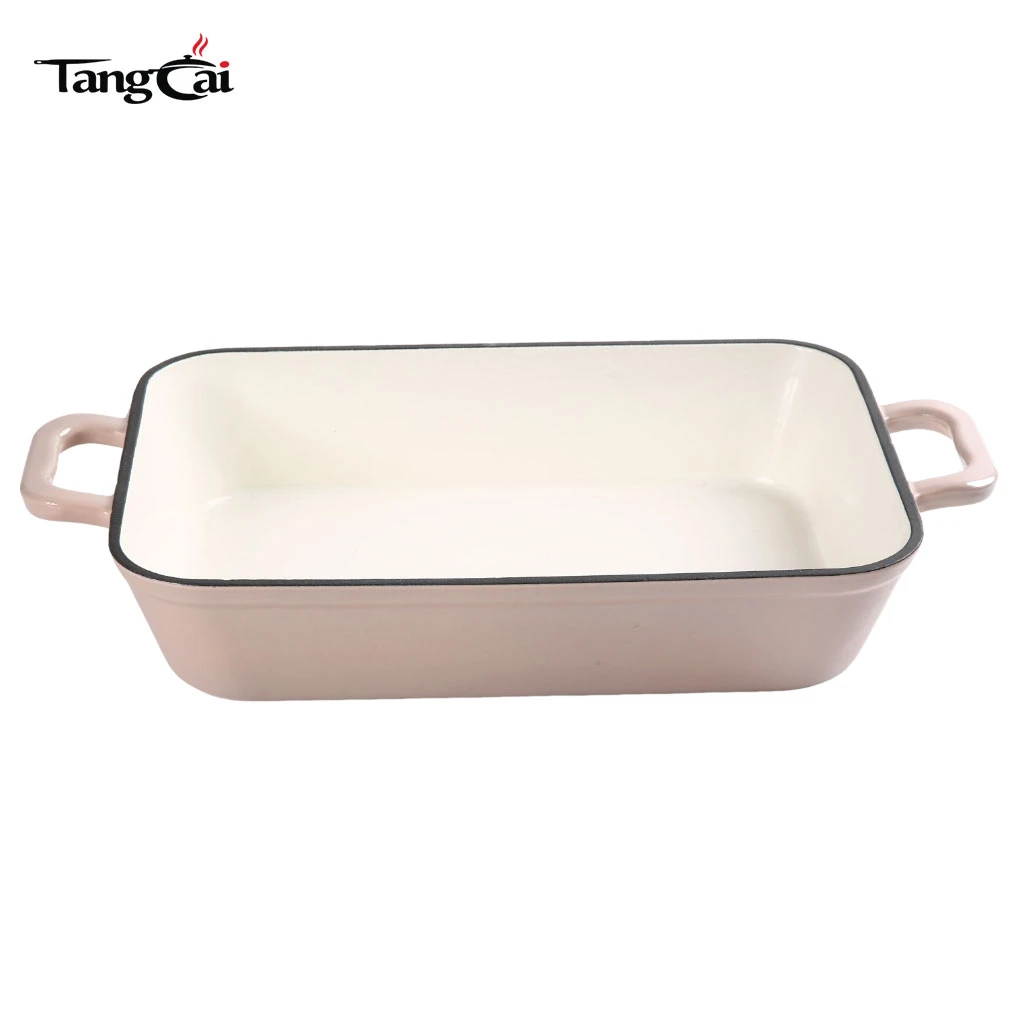 Sart&eacute;n para asar profunda rectangular esmaltada de hierro fundido - Bandeja para hornear resistente antiadherente Bandeja para lasa&ntilde;a duradera