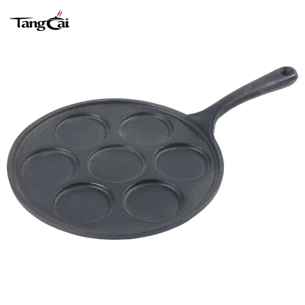 Mini molde para hacer panqueques de 7 tazas, molde plett de hierro fundido para desayuno previamente sazonado con siete secciones de 2,5" de di&aacute;metro