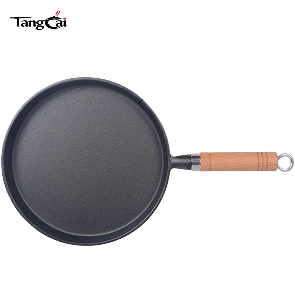 Sart&eacute;n de hierro fundido Plancha plana antiadherente de 10 pulgadas para crepes y panqueques con mango de madera