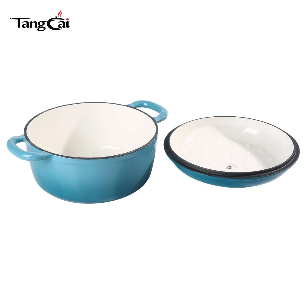 Holand&eacute;s de hierro fundido esmaltado Horno con tapa de c&uacute;pula alta, cacerola de cuerpo profundo para hornear pan de masa fermentada