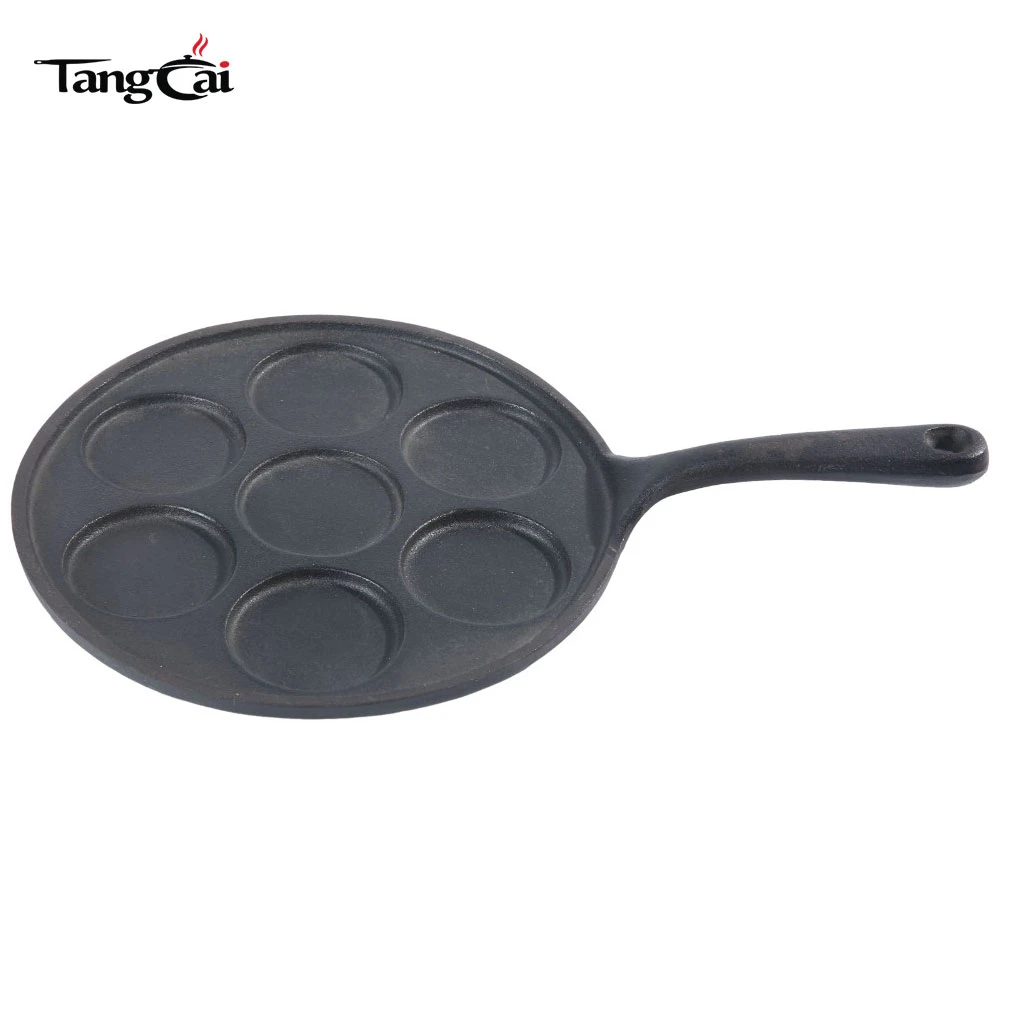 Mini molde para hacer panqueques de 7 tazas, molde plett de hierro fundido para desayuno previamente sazonado con siete secciones de 2,5" de di&aacute;metro