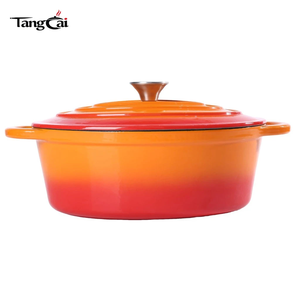 Horno holand&eacute;s grande de hierro fundido esmaltado ovalado naranja de 7 cuartos de estilo cl&aacute;sico, cacerola tama&ntilde;o familiar