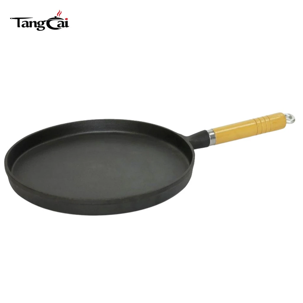 Sart&eacute;n de hierro fundido Plancha plana antiadherente de 10 pulgadas para crepes y panqueques con mango de madera