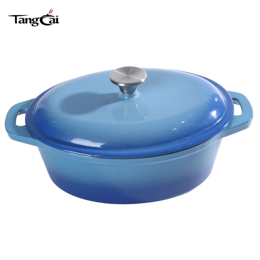 Horno holand&eacute;s de hierro fundido esmaltado de gran capacidad con forma ovalada con tapa, cacerola de gran tama&ntilde;o para guisado lento
