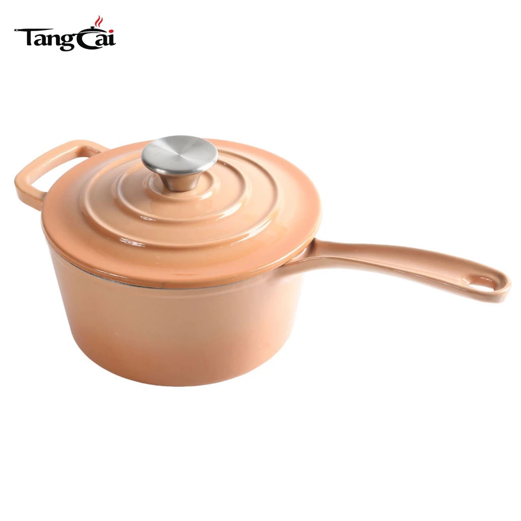 Cacerola de hierro fundido esmaltado de 3,5 cuartos con tapa Mini sart&eacute;n profunda Sart&eacute;n con mango largo