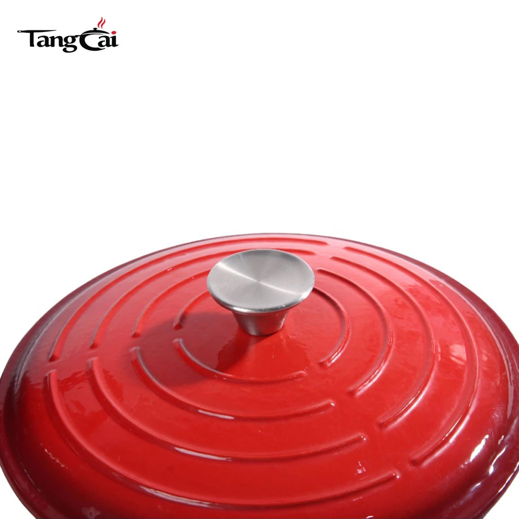 Horno holand&eacute;s redondo exclusivo de hierro fundido esmaltado rojo degradado estilo Le Creuset personalizado de 5.5 cuartos