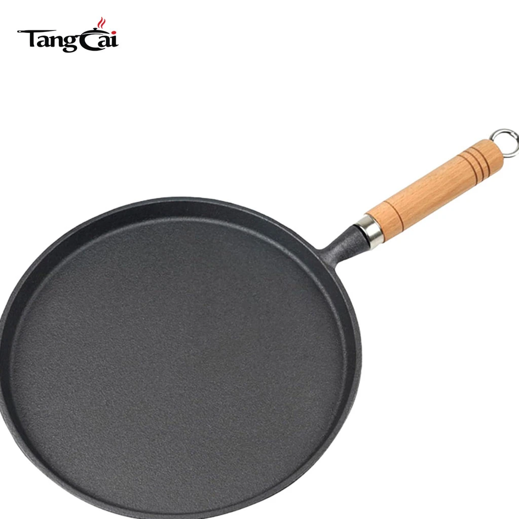 Sart&eacute;n de hierro fundido Plancha plana antiadherente de 10 pulgadas para crepes y panqueques con mango de madera