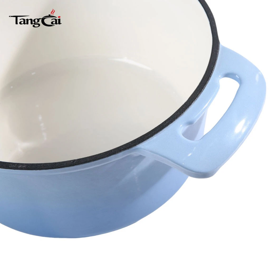 Suministro de f&aacute;brica, horno holand&eacute;s de hierro fundido esmaltado de color azul claro, cacerola de tama&ntilde;o familiar