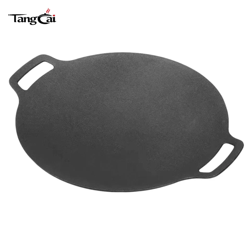 Sart&eacute;n para parrilla Tawa para barbacoa coreana de hierro fundido redondo presazonado de 13 pulgadas, sart&eacute;n plana grande con asas dobles para roti, dosa, tortillas y crepes