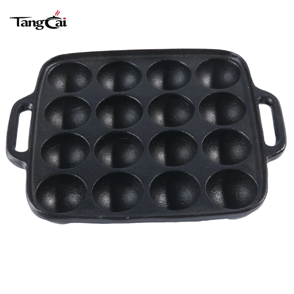 Hierro fundido presazonado con 16 aberturas para moldes para pasteles y rosquillas
