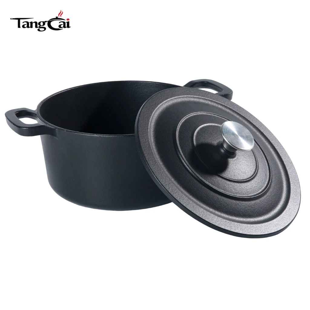 Hierro fundido esmaltado de 7 cuartos Olla para horno holand&eacute;s, negro mate, cacerola resistente para cocinar, estofar y hornear a fuego lento