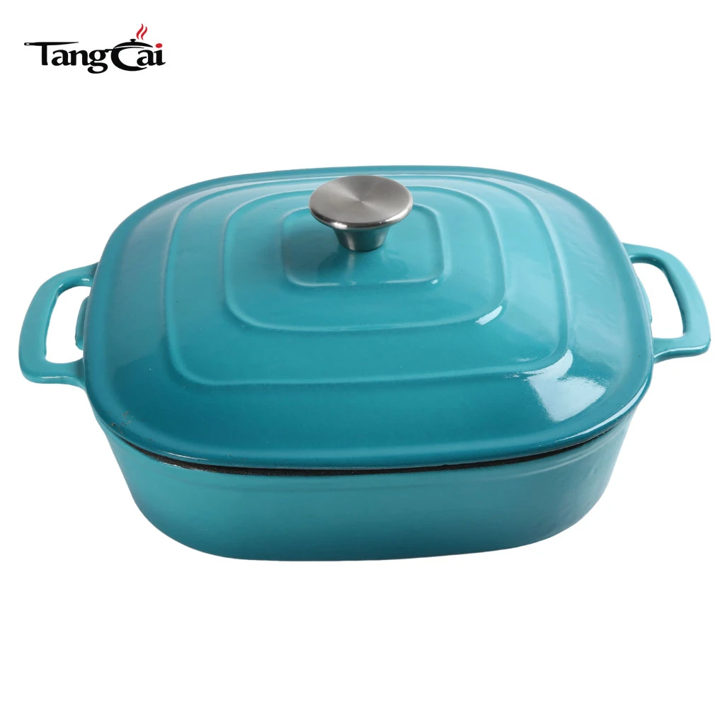 Fabricante de utensilios de cocina OEM, holand&eacute;s de hierro fundido esmaltado de forma cuadrada personalizado Horno con tapa para hornear, estofar, guisar y asar