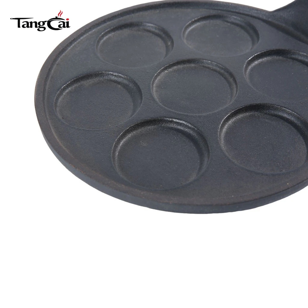 Mini molde para hacer panqueques de 7 tazas, molde plett de hierro fundido para desayuno previamente sazonado con siete secciones de 2,5" de di&aacute;metro