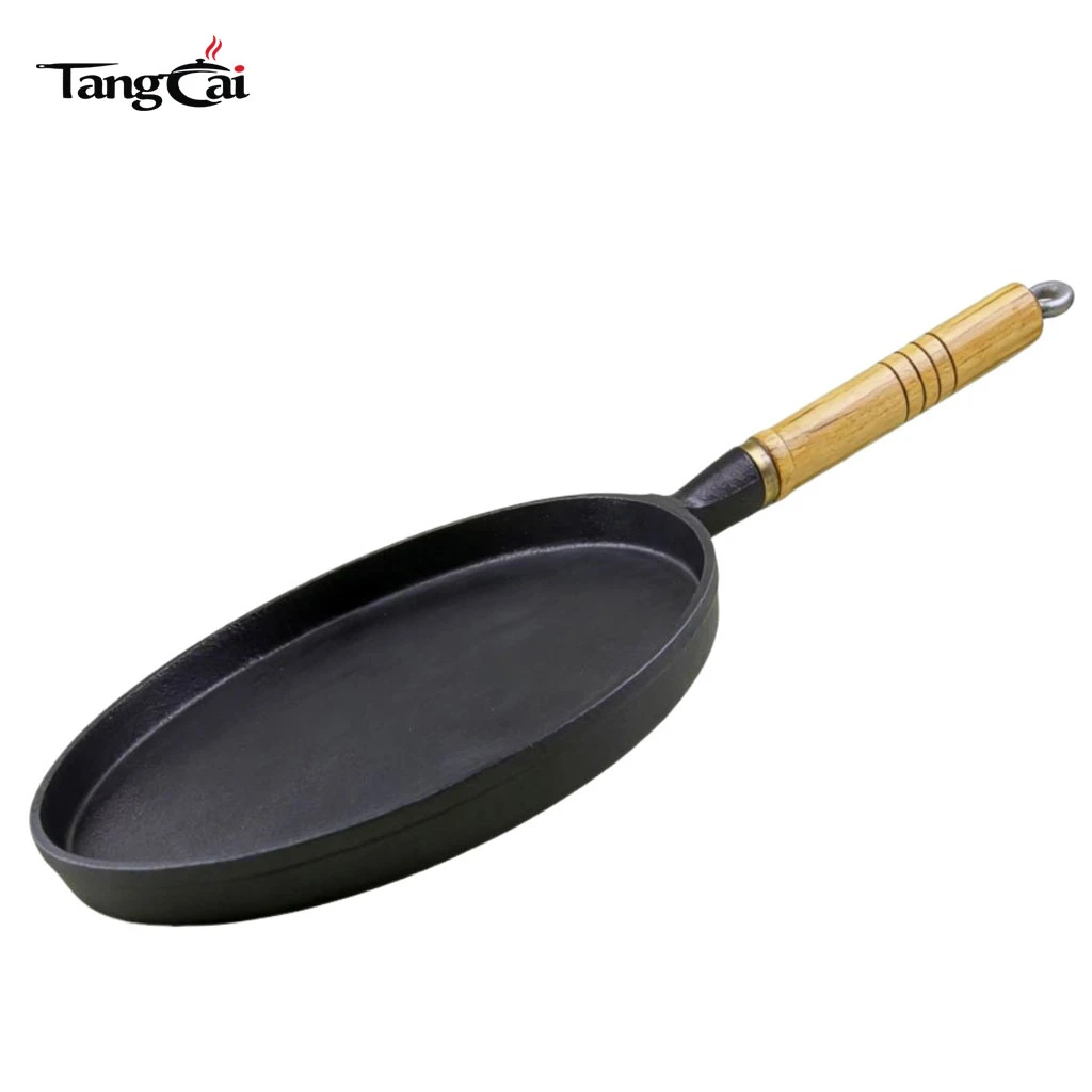 Sart&eacute;n de hierro fundido Plancha plana antiadherente de 10 pulgadas para crepes y panqueques con mango de madera