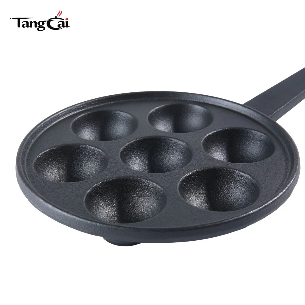 Sart&eacute;n para Takoyaki de hierro fundido con 7 orificios, sart&eacute;n para parrilla presazonada antiadherente para bolas de pulpo y hojaldres para panqueques