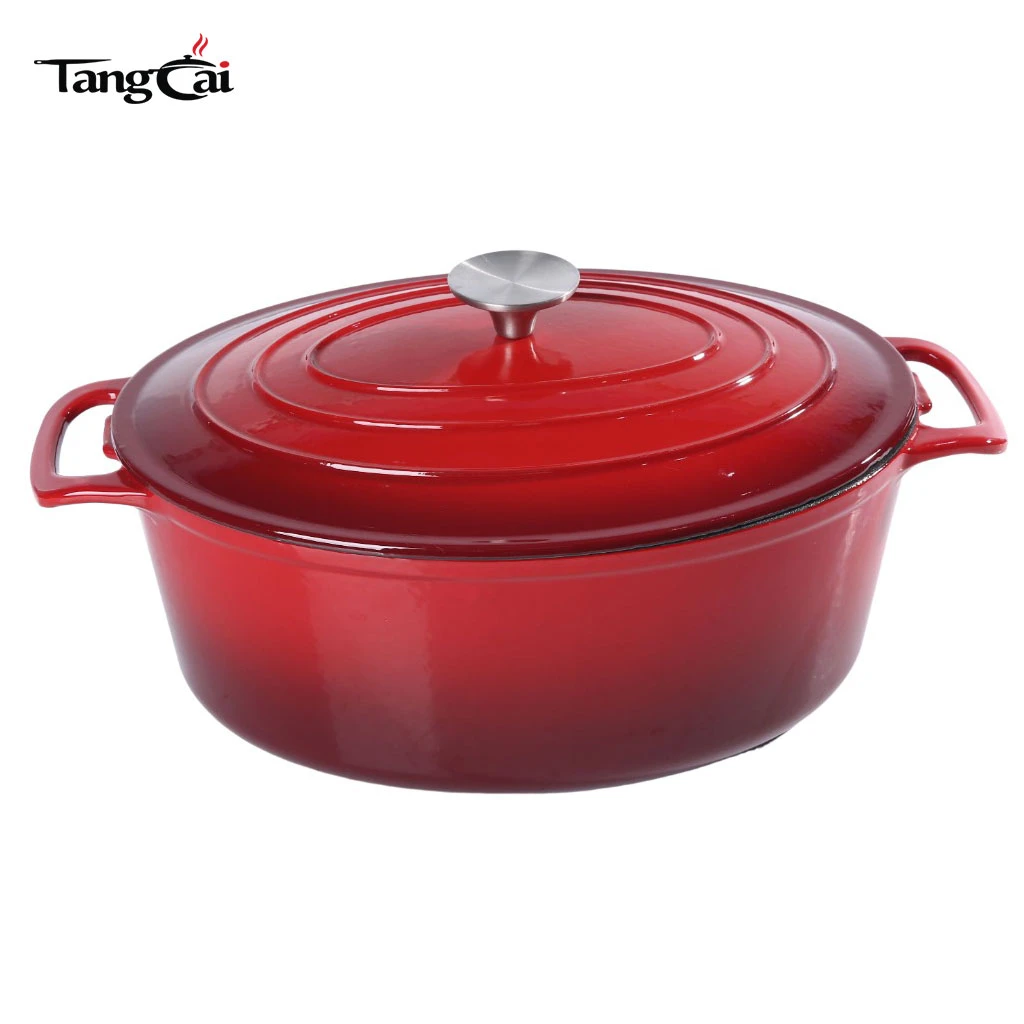 Utensilios de cocina grandes todo en uno Olla holandesa ovalada de hierro fundido esmaltado de 6,5 cuartos, cacerola tama&ntilde;o familiar