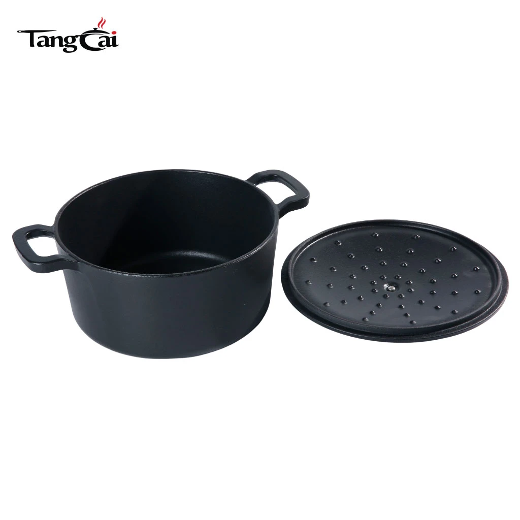 Hierro fundido esmaltado de 7 cuartos Olla para horno holand&eacute;s, negro mate, cacerola resistente para cocinar, estofar y hornear a fuego lento