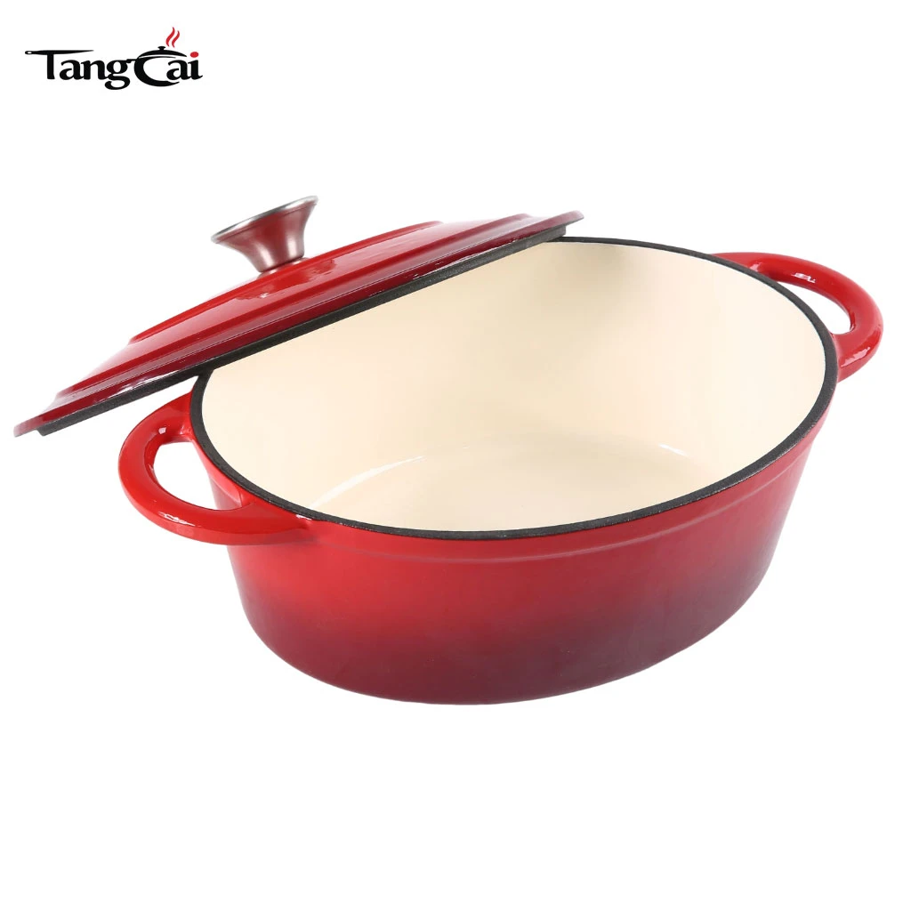 Olla ovalada de hierro fundido esmaltado de 5,5 cuartos con tapa, apta para horno hasta 550 &deg;F y apta para lavavajillas, utensilios de cocina resistentes para horno holand&eacute;s