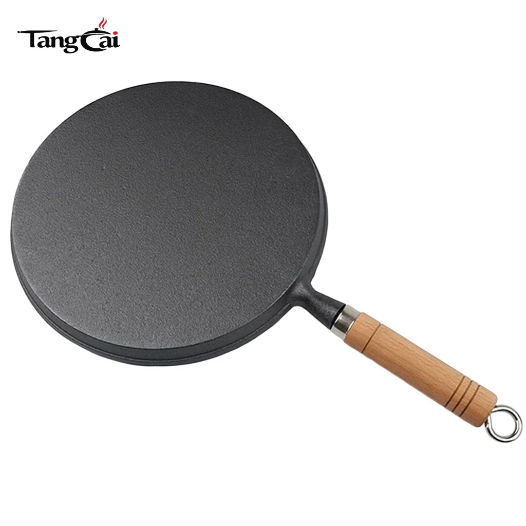 Sart&eacute;n de hierro fundido Plancha plana antiadherente de 10 pulgadas para crepes y panqueques con mango de madera
