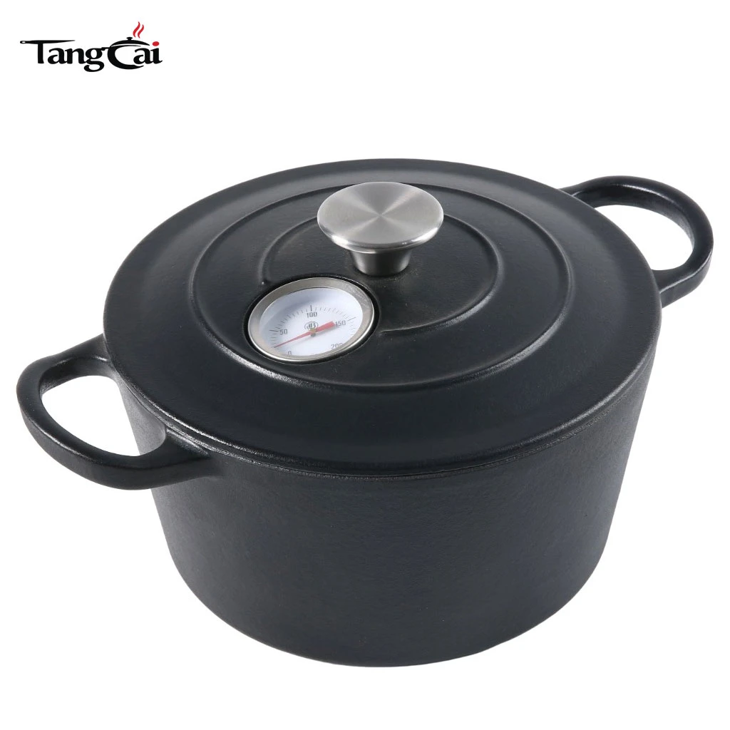 Utensilios de cocina de nuevo dise&ntilde;o 2026, horno holand&eacute;s recubierto de esmalte de hierro fundido con term&oacute;metro para cocina casera, guisado diario Fre&iacute;r
