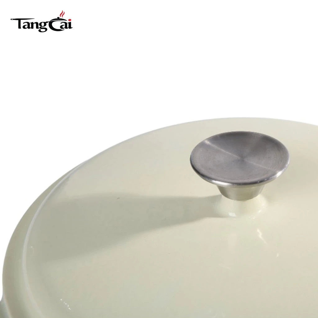 Cacerola OEM de hierro fundido esmaltado en blanco crema | Sart&eacute;n profunda grande multiusos