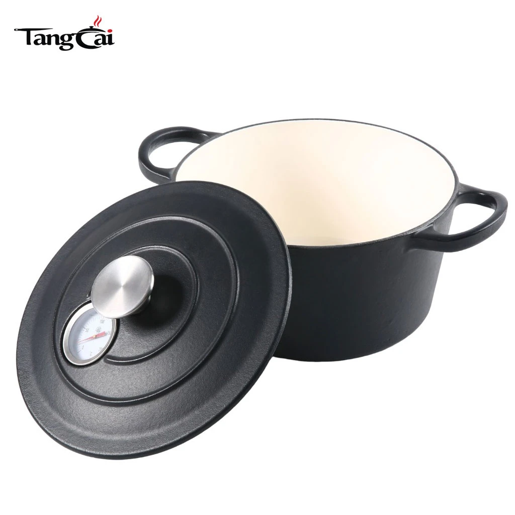 Utensilios de cocina de nuevo dise&ntilde;o 2026, horno holand&eacute;s recubierto de esmalte de hierro fundido con term&oacute;metro para cocina casera, guisado diario Fre&iacute;r