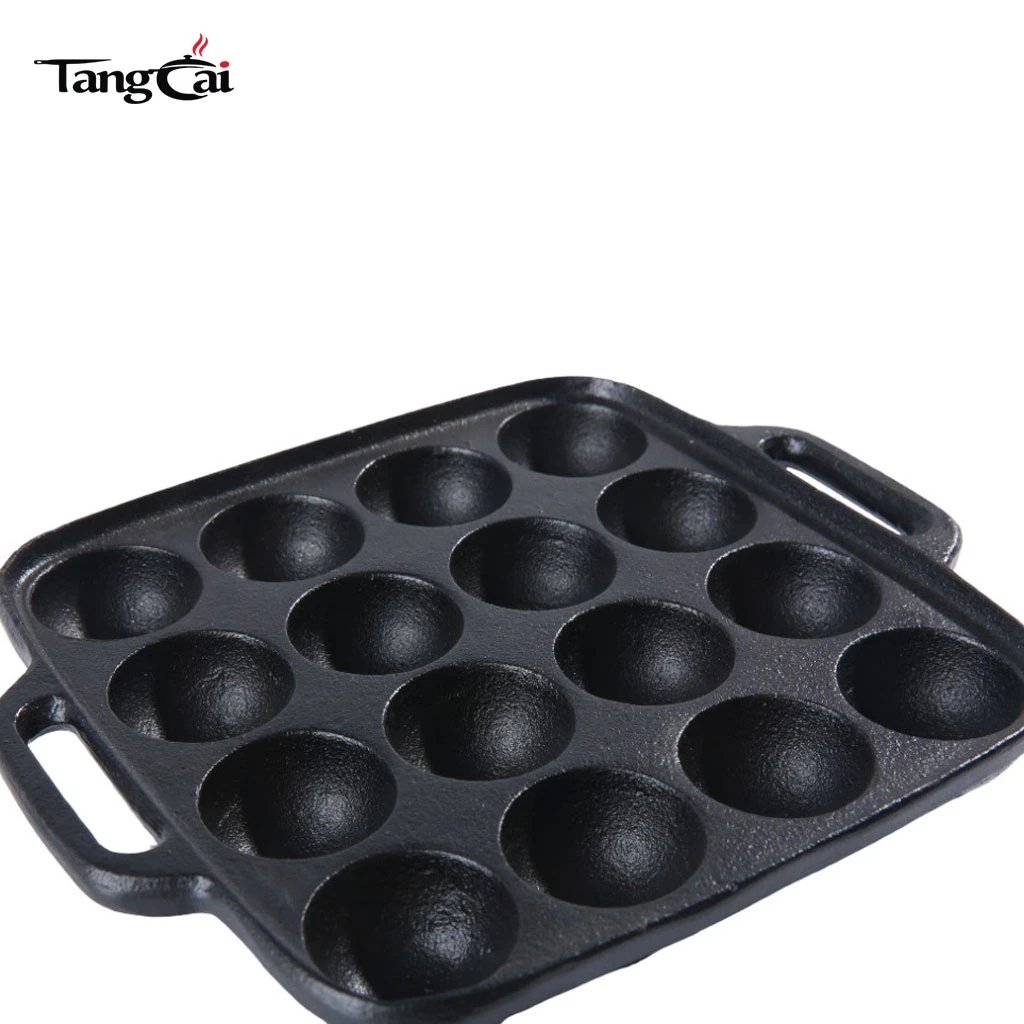 Hierro fundido presazonado con 16 aberturas para moldes para pasteles y rosquillas
