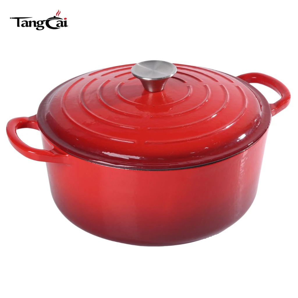 Horno holand&eacute;s redondo exclusivo de hierro fundido esmaltado rojo degradado estilo Le Creuset personalizado de 5.5 cuartos