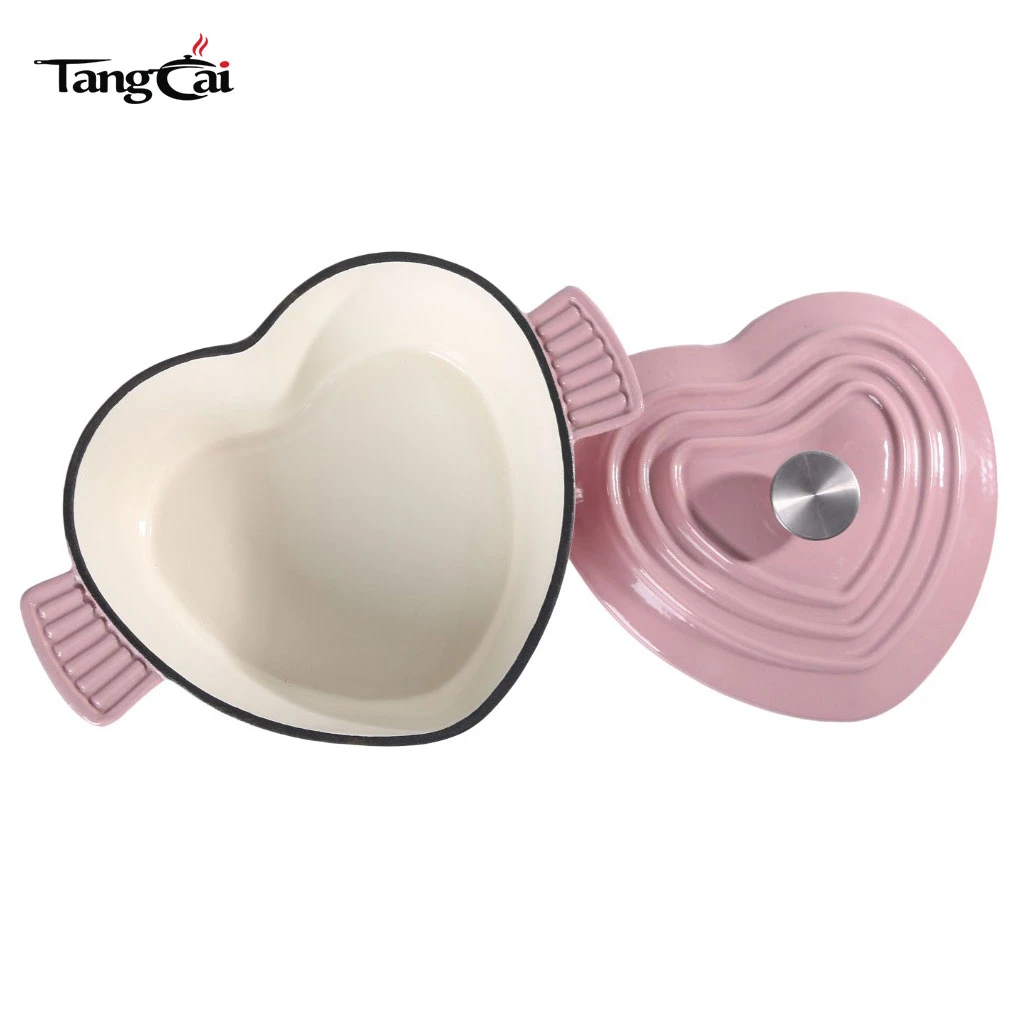 Popular horno holand&eacute;s de hierro fundido esmaltado en forma de coraz&oacute;n rosa, perfecto para regalos navide&ntilde;os o de cumplea&ntilde;os