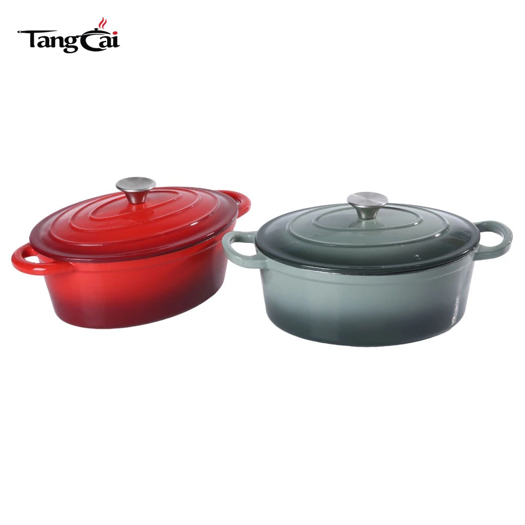 Horno holand&eacute;s de hierro fundido esmaltado ovalado de gran capacidad de 6,5 cuartos, olla de cocina resistente de gran tama&ntilde;o para cocinar en familia